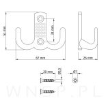 Haczyk 2 ramienny wieszak przykręcany, mosiądz - 2