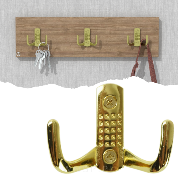 Haczyk 2 ramienny wieszak przykręcany, mosiądz