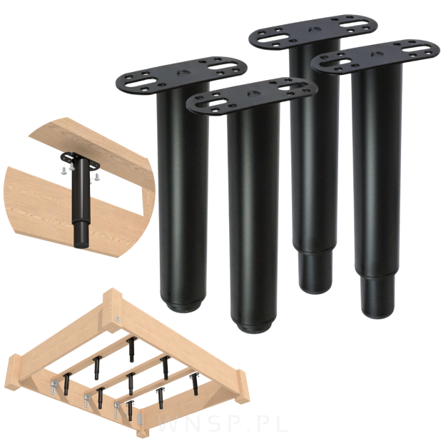4x Noga stalowa regulowana 18 - 32 cm z blachą montażową, czarna