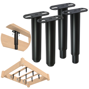 4x Noga stalowa regulowana 18 - 32 cm z blachą montażową, czarna