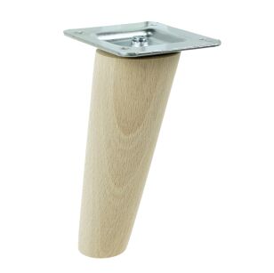 Noga meblowa bukowa skośna, 15 cm surowa z blachą montażową