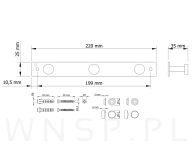 Wieszak z 3 uchwytami, haczyk, stal nierdzewna, przykręcany - 2