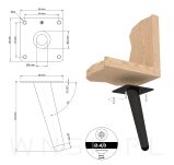 Noga stalowa skośna stożek 13 cm, z blachą montażową, czarna matowa - 5