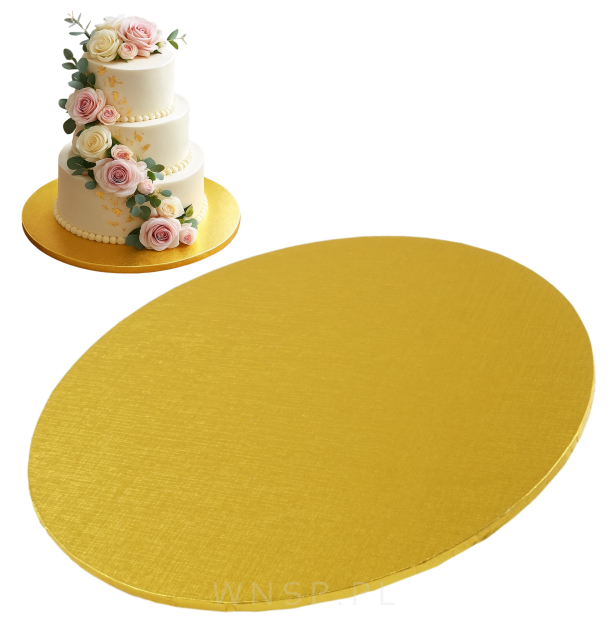 Mocny podkład pod tort Ø 20 cm okrągły MDF, dekoracja na urodziny sztywny złoty