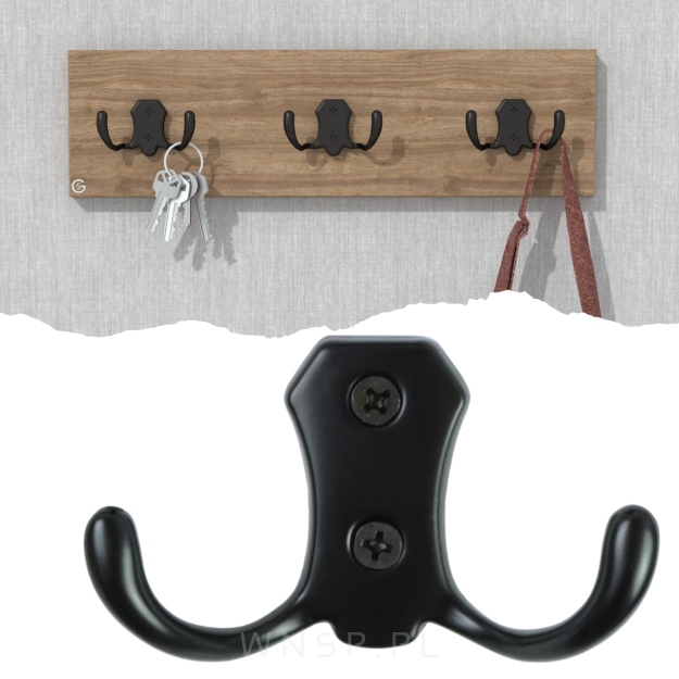 Haczyk 2 ramienny wieszak przykręcany, czarny
