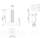 Stopka meblowa 10 sztuk, M6 X 31,5 mm z gniazdem do mebli - 2