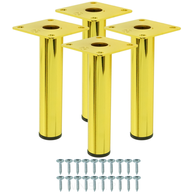 Nogi stalowe okrągłe 14,6 cm, zestaw nóg z wkrętami, złote