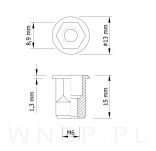 Nitonakrętka M6 x 15 MM, 1/2 sześciokątna z kołnierzem - 5