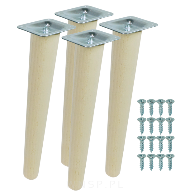 4x Noga bukowa skośna UNIQ 20 CM z blachą montażową