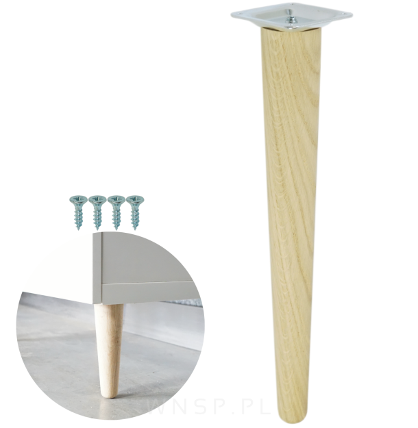 Noga dębowa prosta UNIQ 45 CM z blachą montażową
