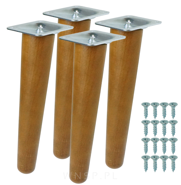 4x Noga bukowa skośna UNIQ 25 CM z blachą montażową