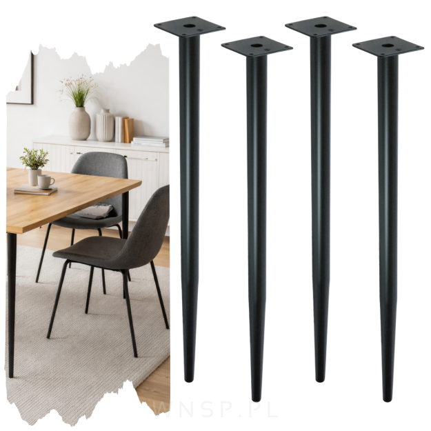 Noga stalowa stożek 71 cm, z blachą montażową, czarna matowa