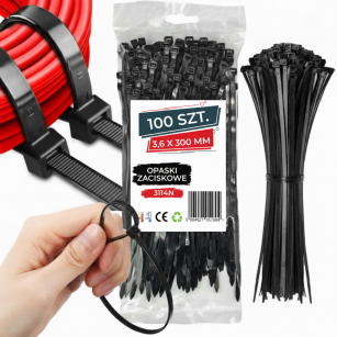 Opaski zaciskowe kablowe 3,6 x 300 mm trytytki, trytki czarne zestaw 100 szt.