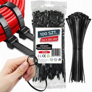 Opaski zaciskowe kablowe 3,6 x 250 mm trytytki, trytki czarne zestaw 100 szt.