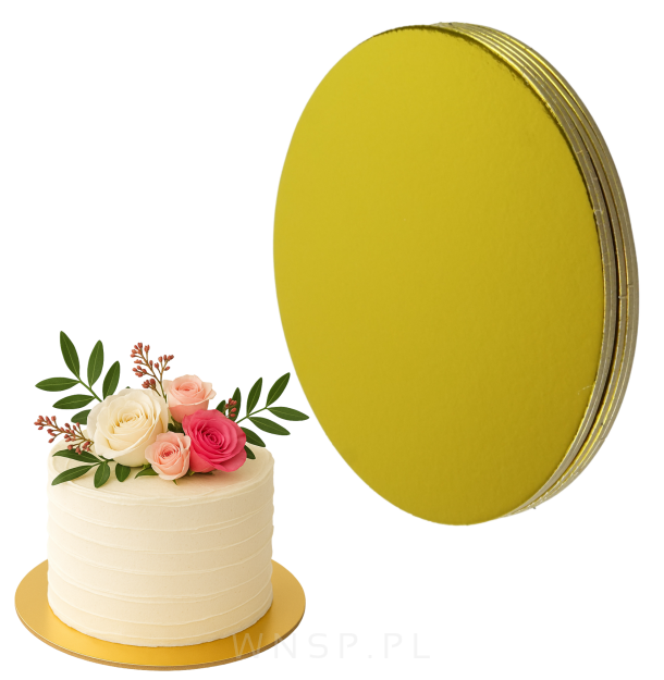 Podkład pod tort 5 sztuk Ø 24 cm okrągły, dekoracja na urodziny gruby sztywny złoty/srebrny