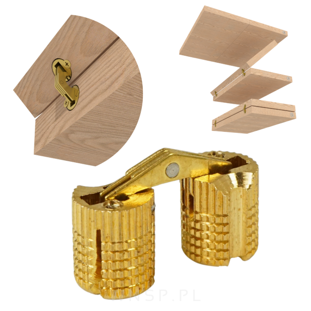 Zawias cylindryczny Ø 12 mm, do stołu, drzwi meblowych, mosiądz