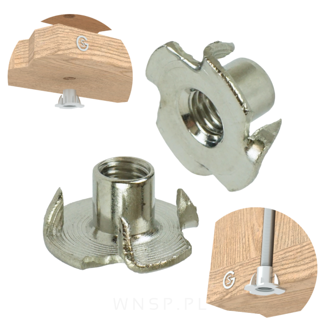 Nakrętka pazurkowa wbijana M6 X 9 mm kłowa 50 sztuk, wbijana do drewna