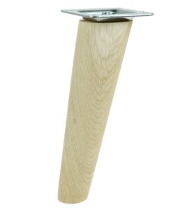 Noga dębowa skośna, stożek 25 cm surowa z blachą montażową
