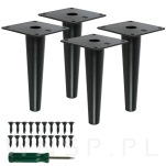 Nogi stalowe proste 15 cm, zestaw z wkrętami, czarne matowe - 4