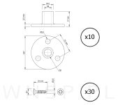 Nakrętka M8 x 10 mm z dużym kołnierzem Ø 37 mm do przykręcania, zestaw z wkrętami - 2