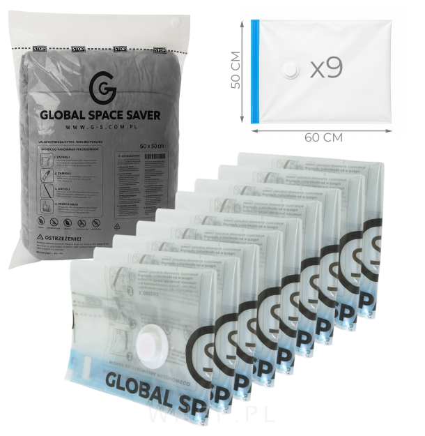 WORKI PRÓŻNIOWE 60 x 50 CM ZESTAW 9 SZTUK, NA UBRANIA, ZABAWKI DO SZAFY, GARAŻU, PIWNICY, NA STRYCH MOCNE GRUBE