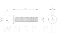 Śruba stożkowa M6 X 25 mm, imbus - 2