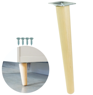 Noga bukowa skośna UNIQ 45 cm z blachą montażową, lakier bezbarwny