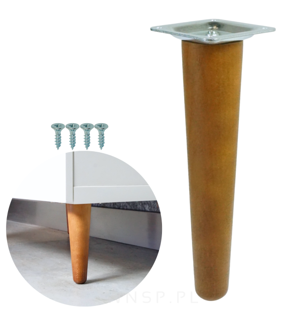 Noga bukowa prosta UNIQ 20 cm z blachą montażową, orzech