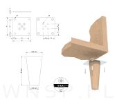 Noga bukowa 8 CM, nóżka drewniana buk stożek, zestaw z blachą i wkrętami - 2