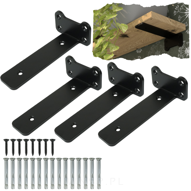 Zestaw 4 nowoczesnych wsporników do półki meblowej 155 mm, czarne