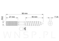 M10 X 80 mm, szpilka dwustronna 30/70 - 2