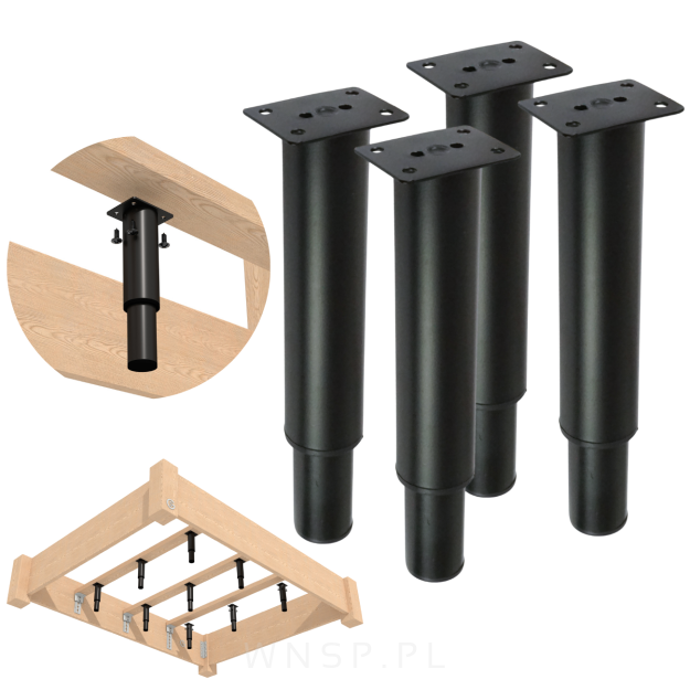 4x Noga stalowa regulowana 18 -  32 cm z blachą montażową, czarna