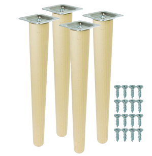 4x Noga bukowa prosta UNIQ 25 CM z blachą montażową