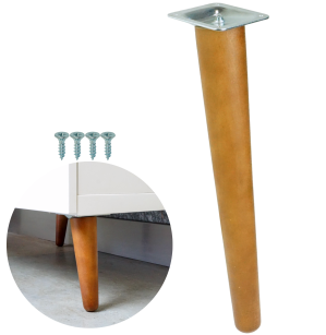 Noga bukowa skośna UNIQ 45 cm z blachą montażową, orzech