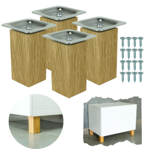 4x Noga kwadratowa dębowa 45 x 45 mm, 10 CM, lakierowana z blachą montażową