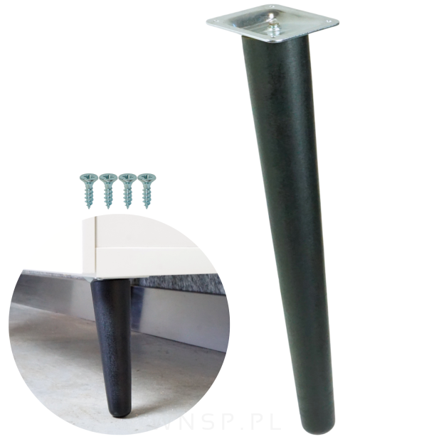 Noga bukowa skośna UNIQ - 40 cm z blachą montażową